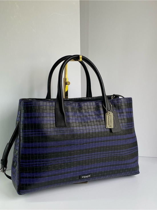 Coach Handbags - Coach Bleecker Woven Purple and Black Leather Satchel
